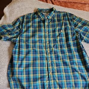 Duluth Trading Co Men's Green and Yellow Plaid Shirt